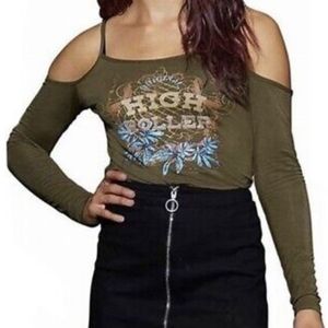 Dolls Kill High Demand Cold Shoulder Jersey Top Size S/M High Roller Long Sleeve
